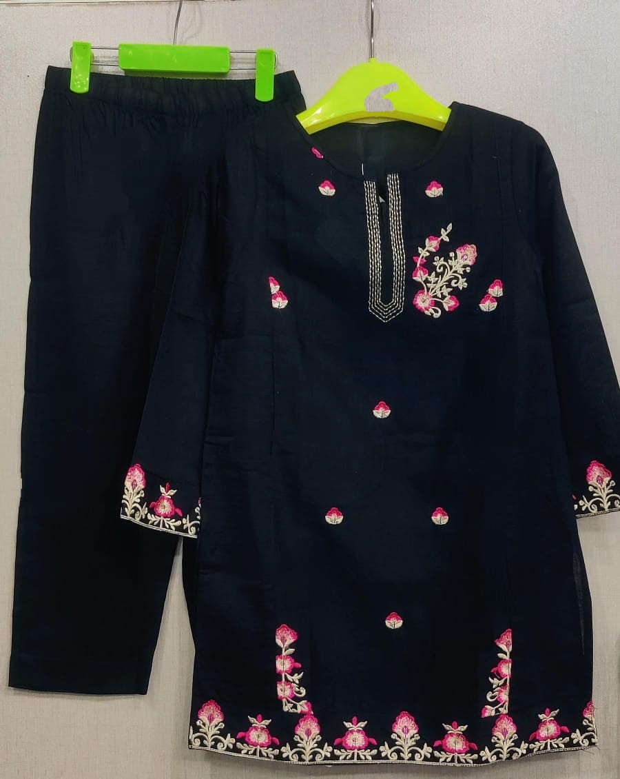 Girls Khadar Embroided suit - Black