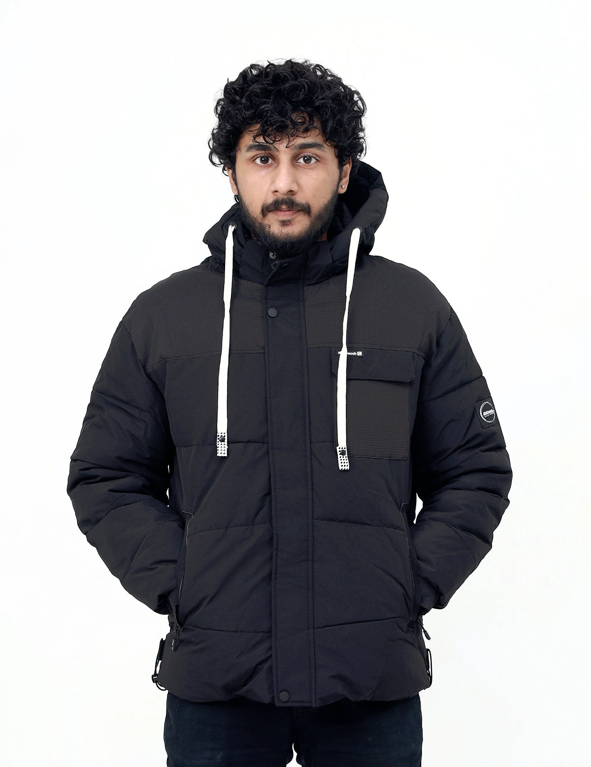 Men&#39;s Winter Wear Full Sleeves Hooded Quilted and Puffer Jacket - Black