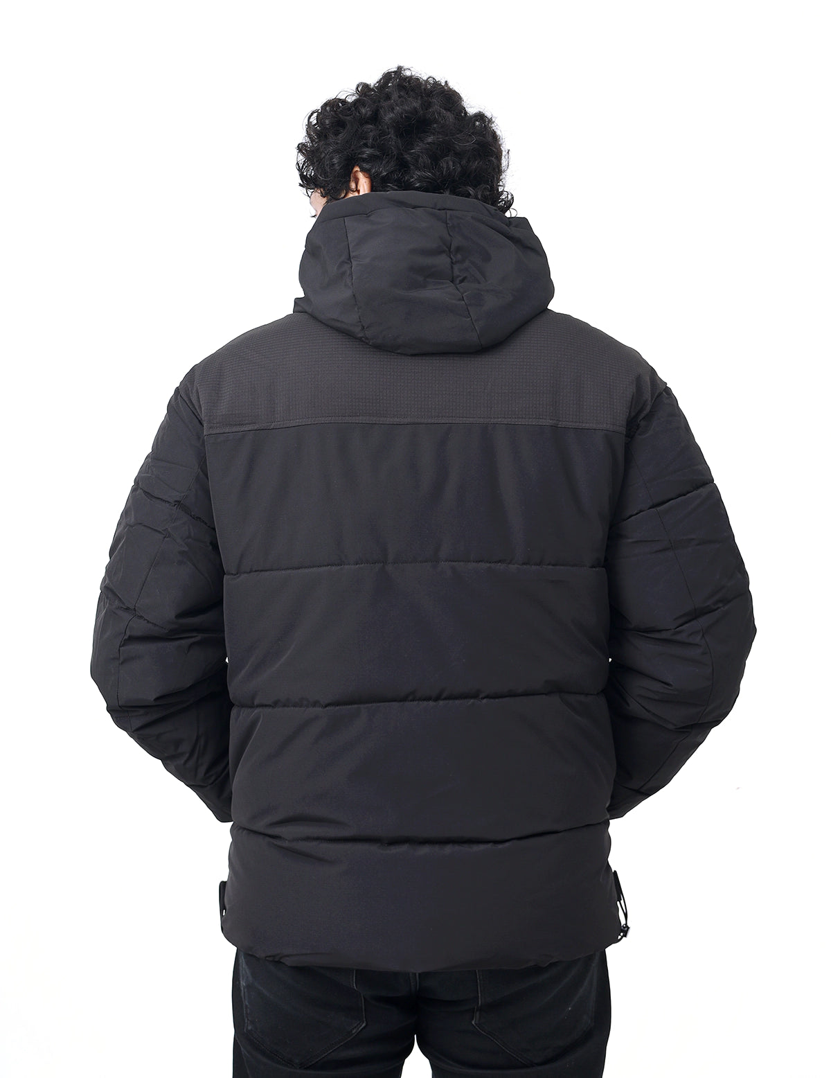 Men&#39;s Winter Wear Full Sleeves Hooded Quilted and Puffer Jacket - Black