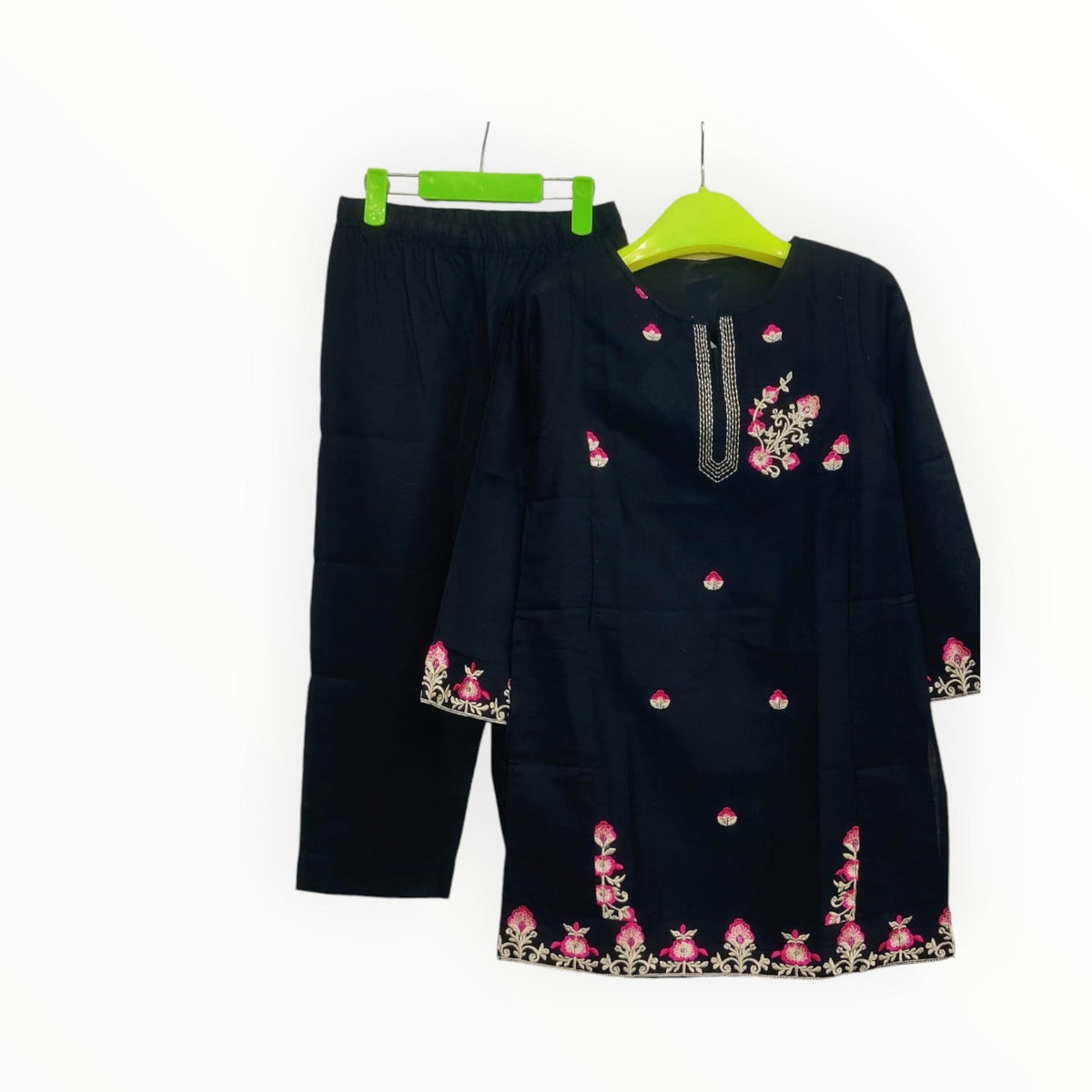 Girls Khadar Embroided suit - Black