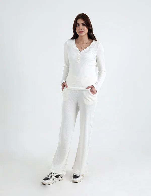 Ribbed Knit Loungewear Set - White