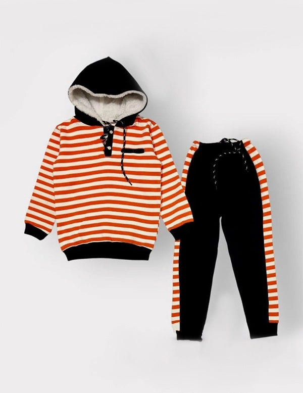 Winter Striped Hoodie Suit