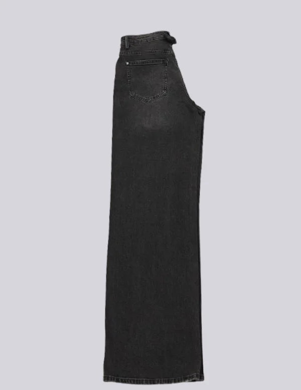 Women Casual Solid Wide Leg Vintage Jeans - Black