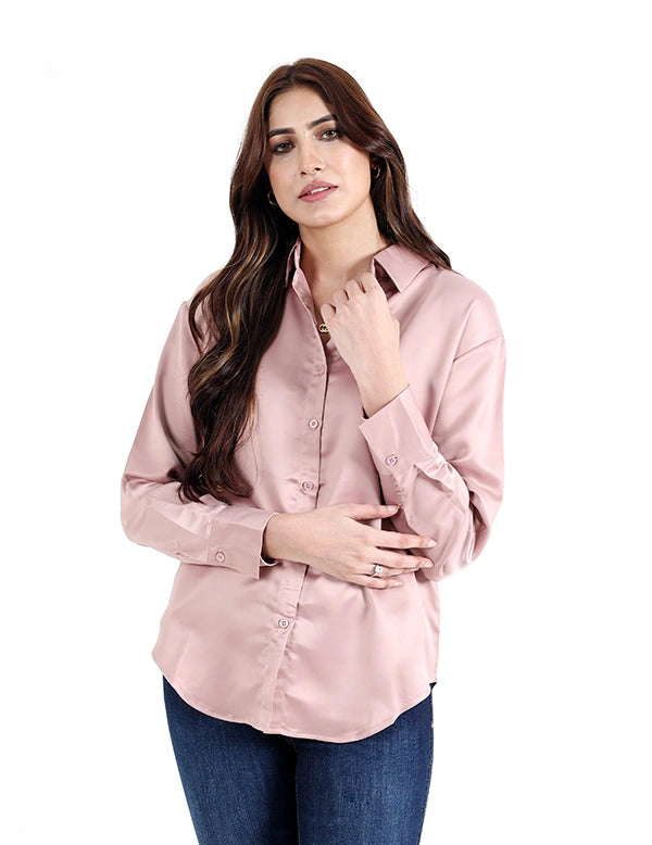 Women Silk Casual Shirt - Pink