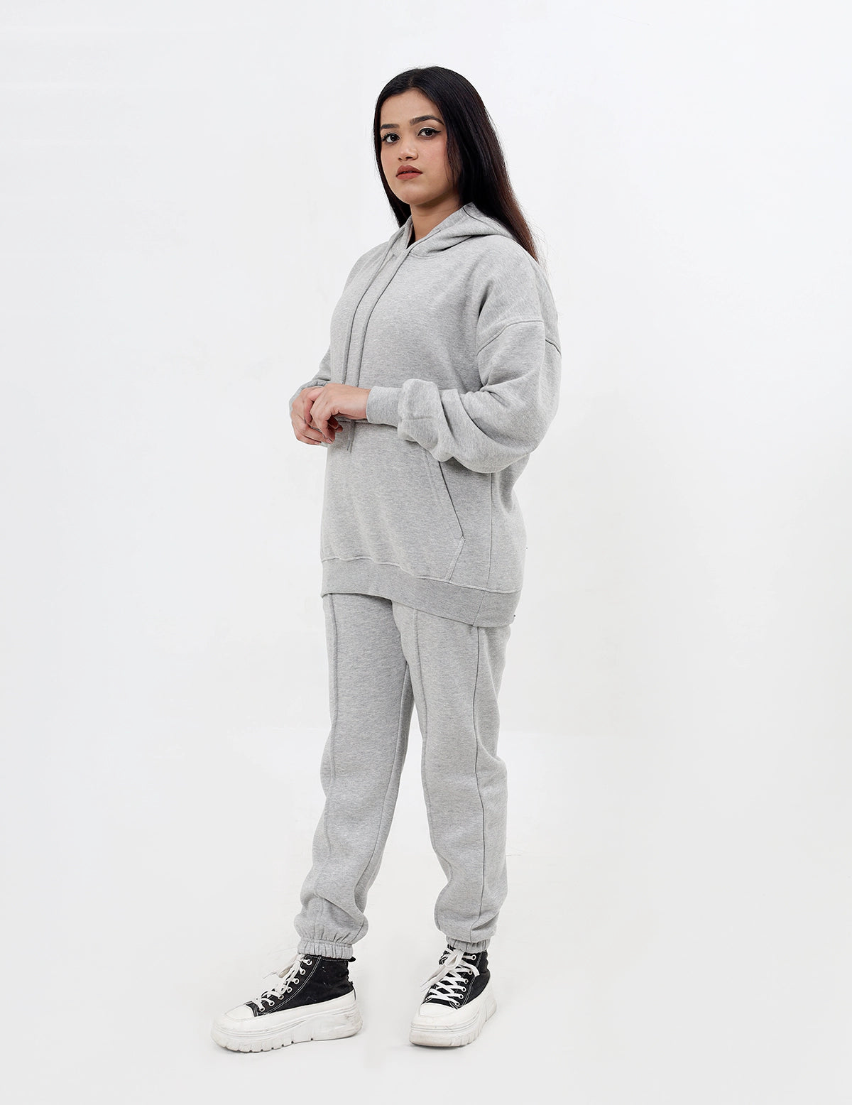 Women&#39;s Fleece Sports Pullover Hoodie &amp; Trouser Set - Gray